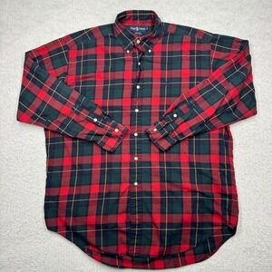 Polo Ralph Lauren Button Up Dress Shirt Red Green Plaid Holiday Men's Size L